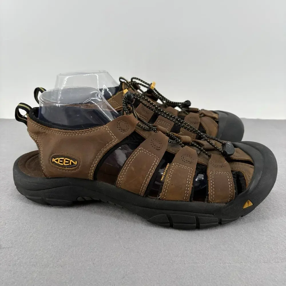 KEEN Newport Bison Brown Leather Waterproof Hiking Sandals Mens Sz 12.5 1001870